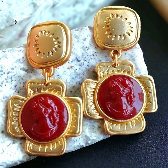 Jewelry - Fabulous Resin Intaglio Cameo Matte Cross Earrings
